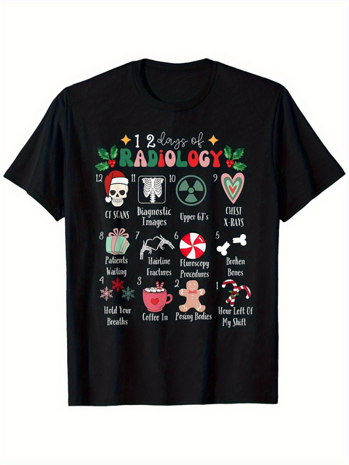 Men's Graphic T-Shirt Twelve Days Of Radiology With Fun Holiday Scientific Medical Icons