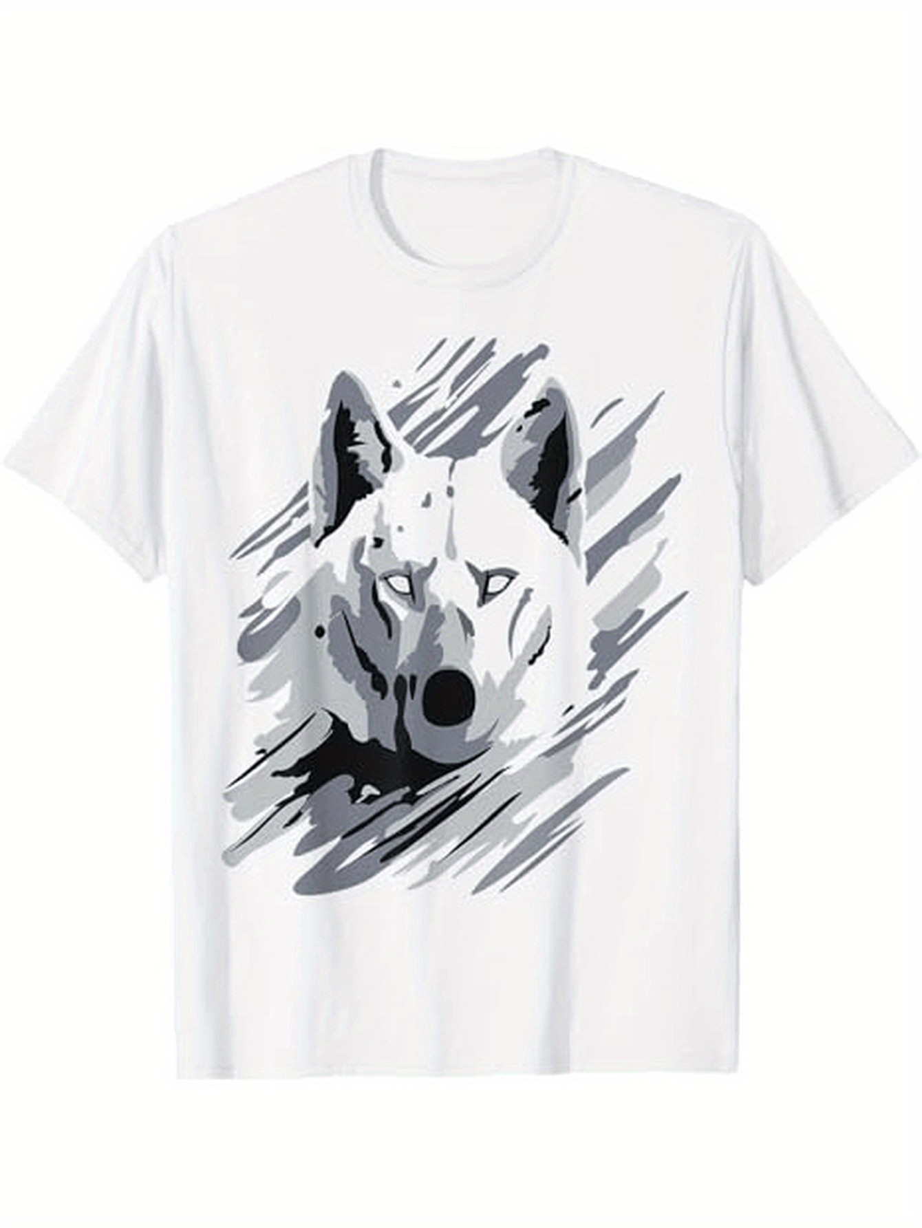 Men's Graphic T-Shirt Artistic Brush Stroke Style Wolf Head With Intense Eyes And Monochrome Tones Wolf