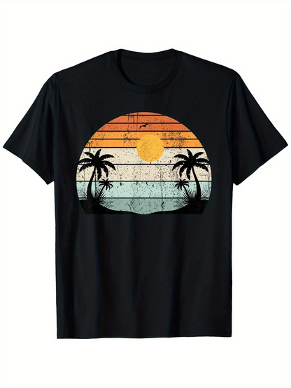 Men's Graphic T-Shirt Tropical Sunset With Silhouetted Palm Trees Under Warm Evening Sky