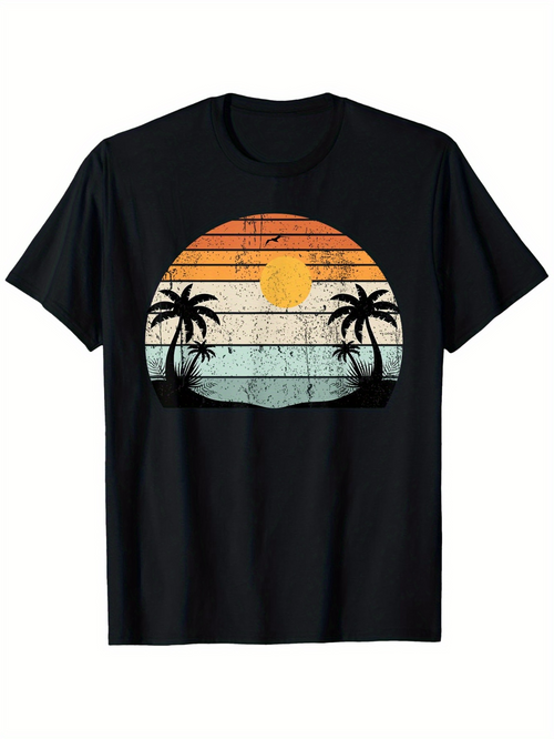 Men's Graphic T-Shirt Tropical Sunset With Silhouetted Palm Trees Under Warm Evening Sky