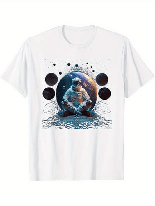 Men's Graphic T-Shirt Surreal Cosmic Scene With Floating Planets And Reflections Astronaut