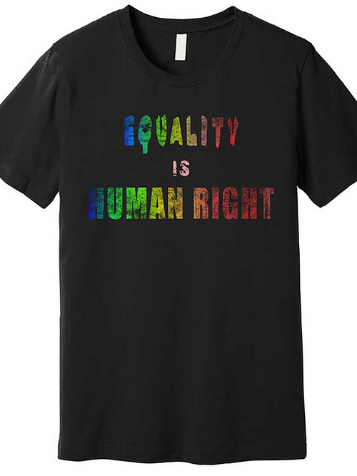 Men's Graphic T-Shirt Equality Is Human Right Bold Rainbow Lettering On Black Cotton Shirt