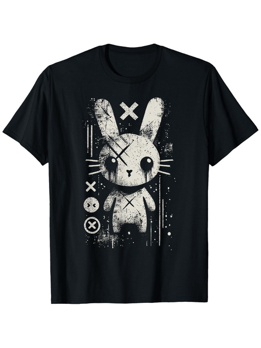 Men's Graphic T-Shirt Abstract Brush Stroke Art With Distressed Grunge Effects Bunny