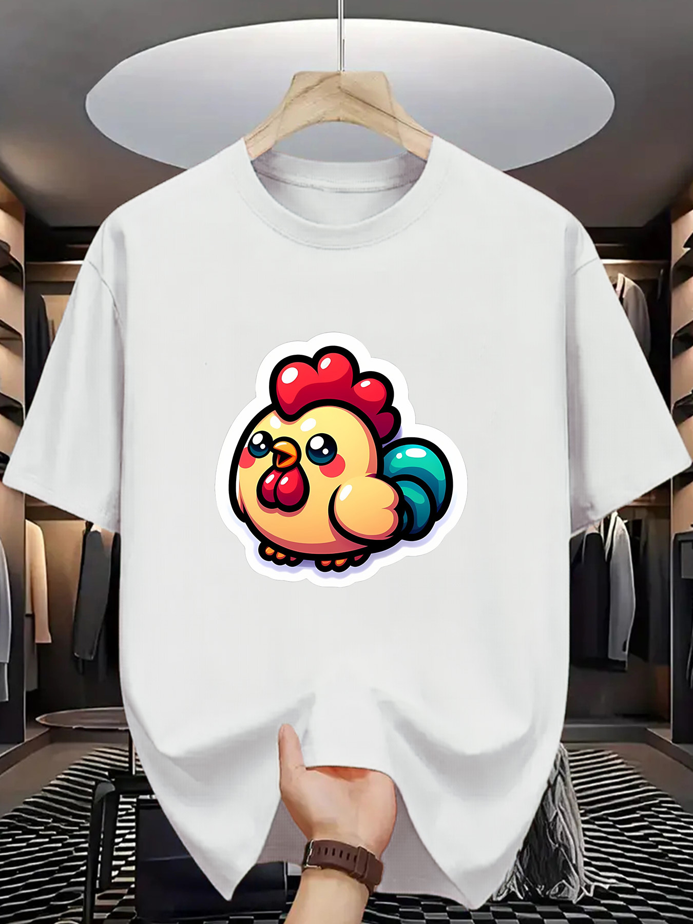 Men's Graphic T-Shirt Playful Cartoon Design With Bright Colors Cheerful Chicken