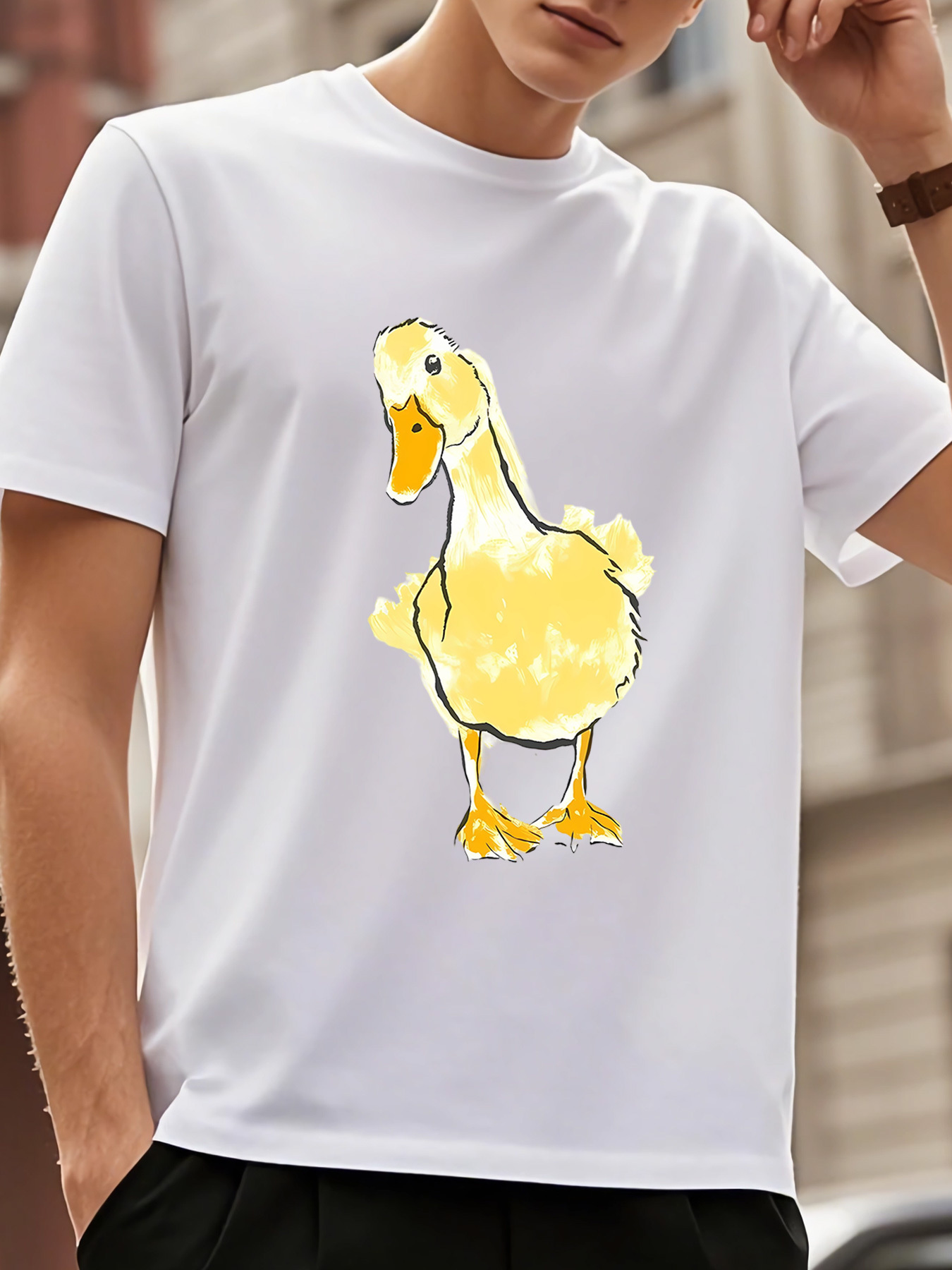 Men's Graphic T-Shirt Playful Yellow Duckling With Soft Feathers Gently Standing Duck
