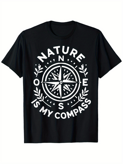 Men's Graphic T-Shirt Nature Is My Compass With Classic North South East West Compass