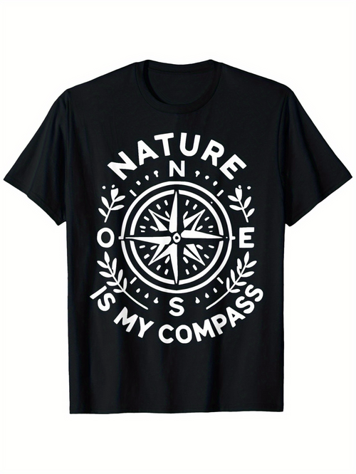 Men's Graphic T-Shirt Nature Is My Compass With Classic North South East West Compass