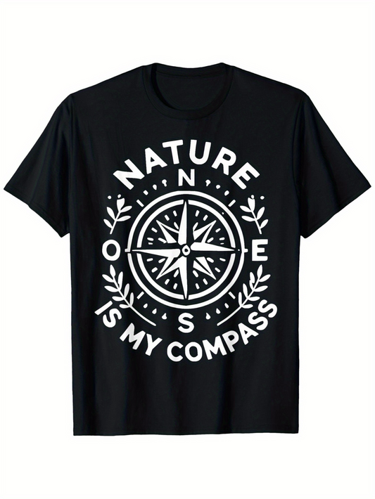 Men's Graphic T-Shirt Nature Is My Compass With Classic North South East West Compass