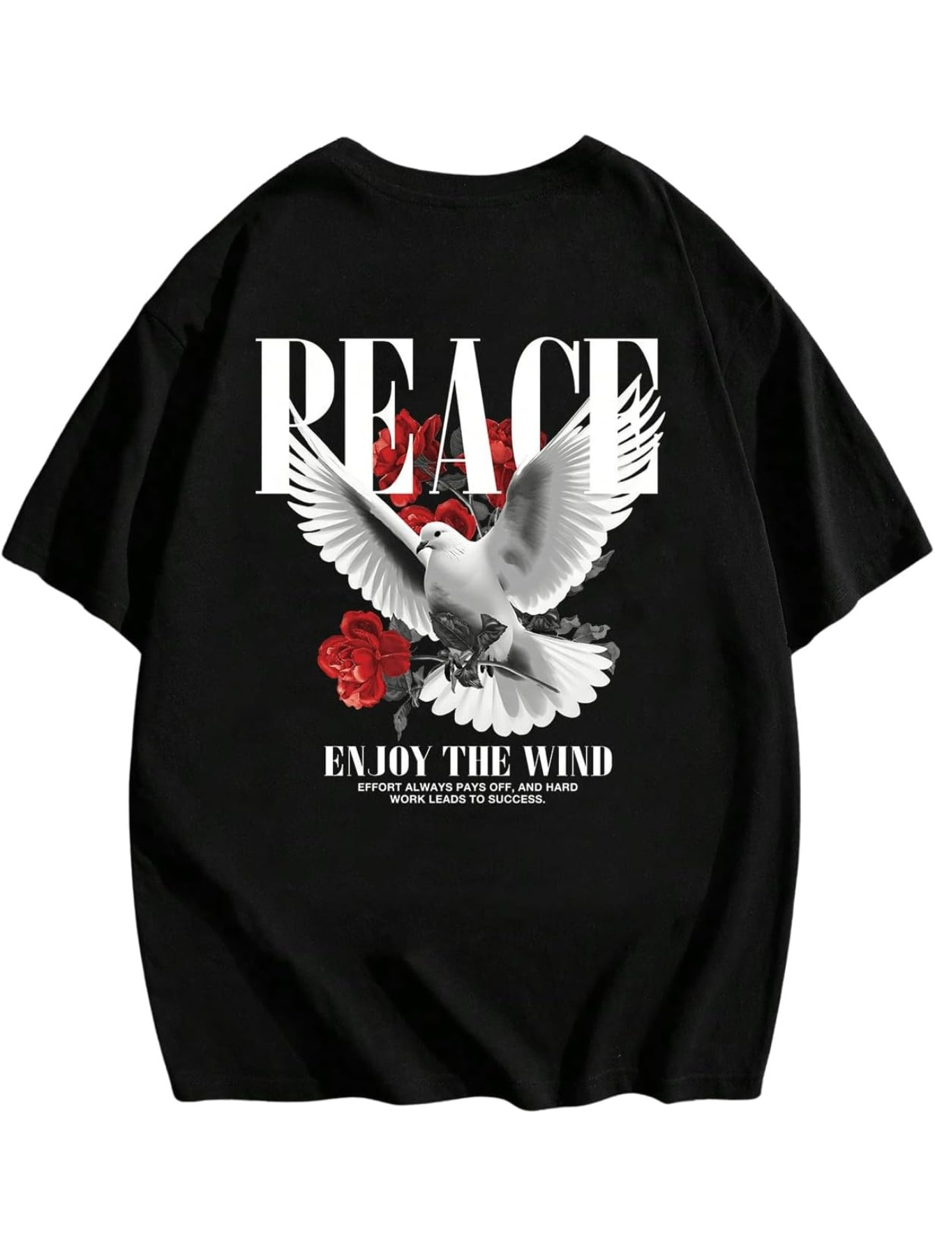 Men's Graphic T-Shirt Peaceful Spirit With Red Roses And Flying White Dove