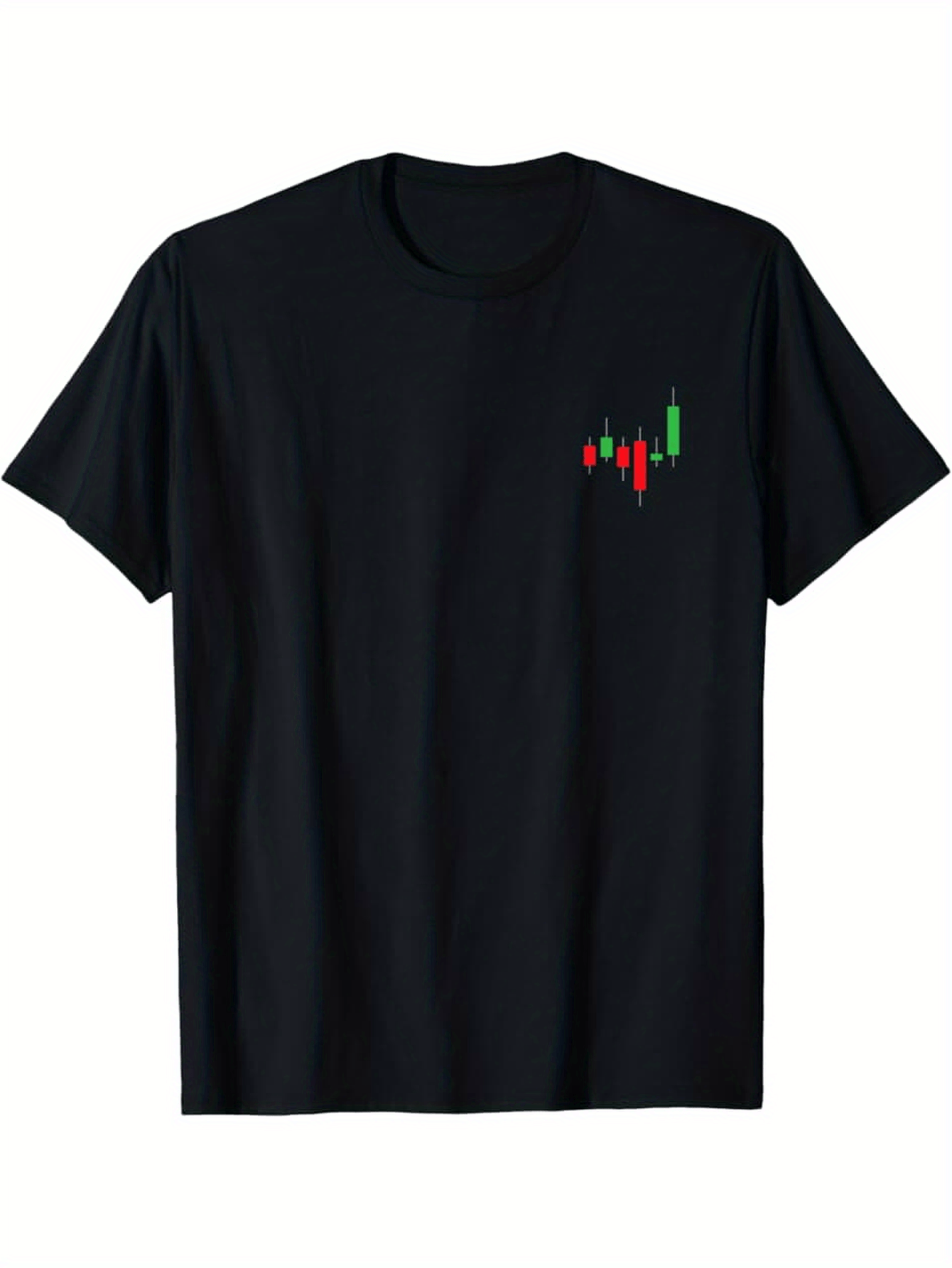 Men's Graphic T-Shirt Colorful Bullish Candlestick Chart Pattern Among Black Fabric Shirt