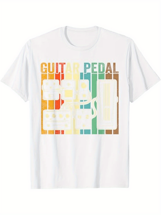Men's Graphic T-Shirt Colorful Vintage Striped Bars With Classic Music Guitar Pedal