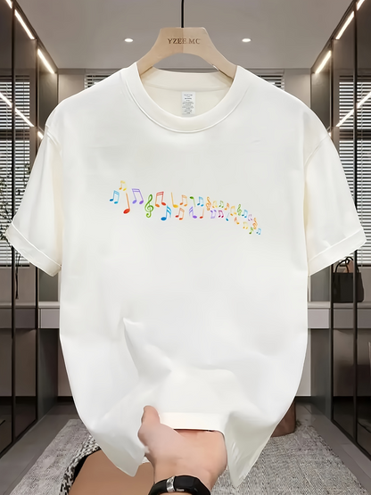 Men's Graphic T-Shirt Colorful Music Notes Floating Above White Clouds T Shirt