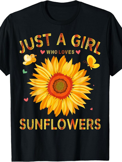 Men's Graphic T-Shirt Just A Girl Who Loves Bright Yellow Sunflower With Butterflies Sunflower