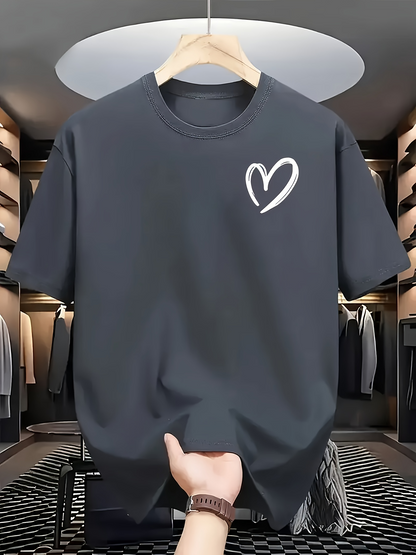 Men's Graphic T-Shirt Minimalist White Heart Outline On Solid Cotton Tee