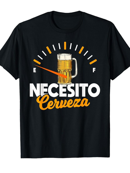 Men's Graphic T-Shirt Fuel Meter Graphic With Beer Mug Surrounded By Bold Text Cerveza
