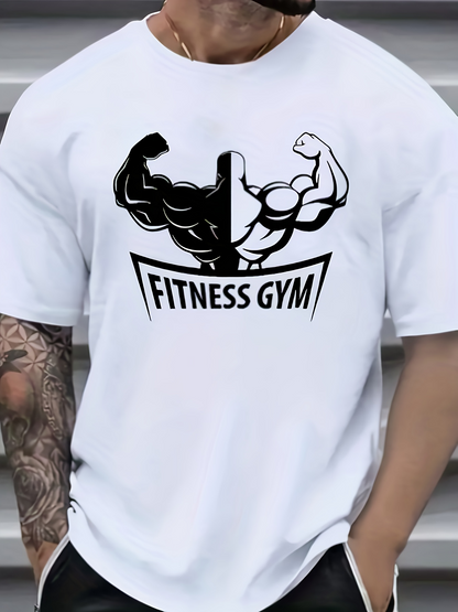 Men's Graphic T-Shirt Fitness Gym Strong Muscular Arms With Contrasting Black And White Design