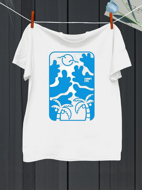 Men's Graphic T-Shirt Blue Abstract Jungle With Sun Clouds And Palm Trees