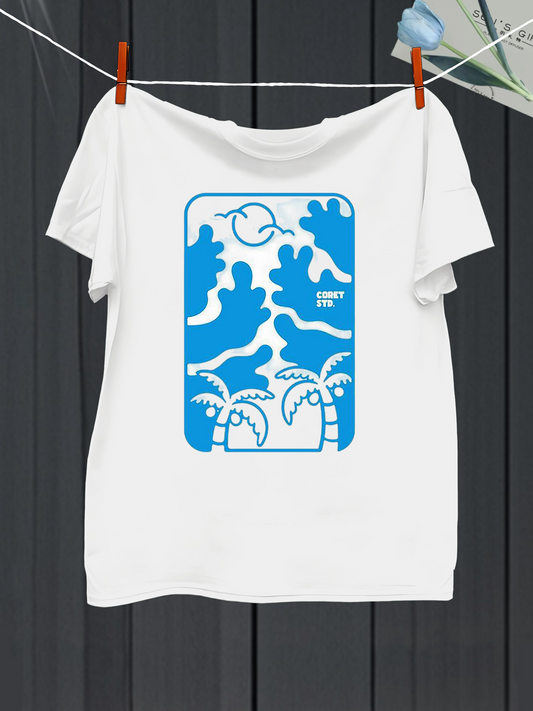 Men's Graphic T-Shirt Blue Abstract Jungle With Sun Clouds And Palm Trees