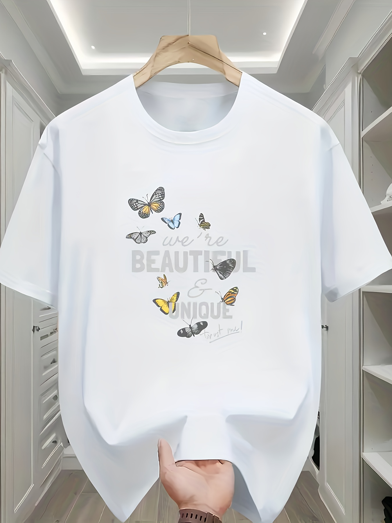 Men's Graphic T-Shirt Beautiful Unique Floating Butterflies Above Gentle White Clouds Shirt