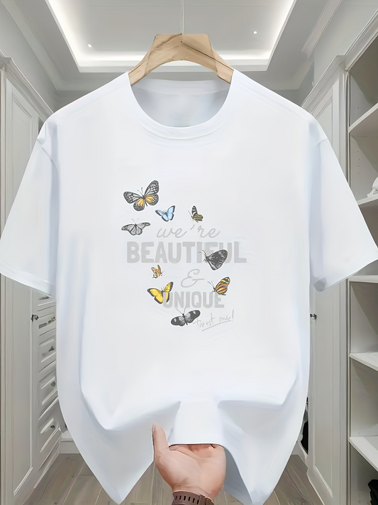 Men's Graphic T-Shirt Beautiful Unique Floating Butterflies Above Gentle White Clouds Shirt