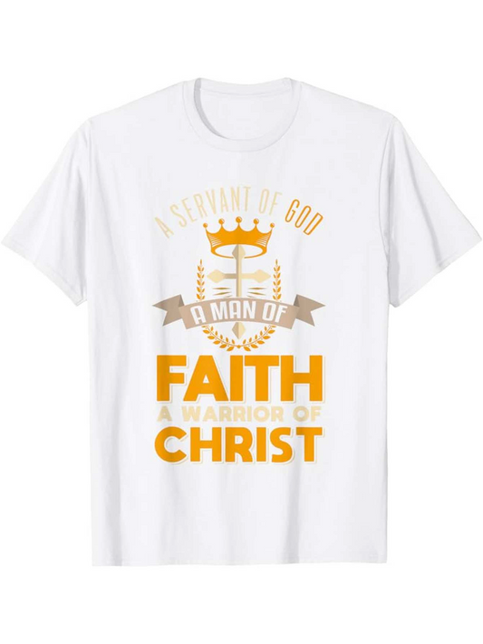 Men's Graphic T-Shirt Serving God With Sword Banner And Crown Under Golden Sunlight Christ