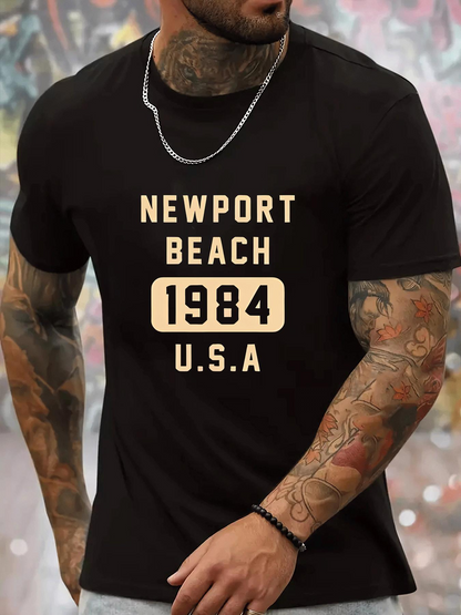 Men's Graphic T-Shirt Newport Beach 1984 Retro Block Text USA Shirt