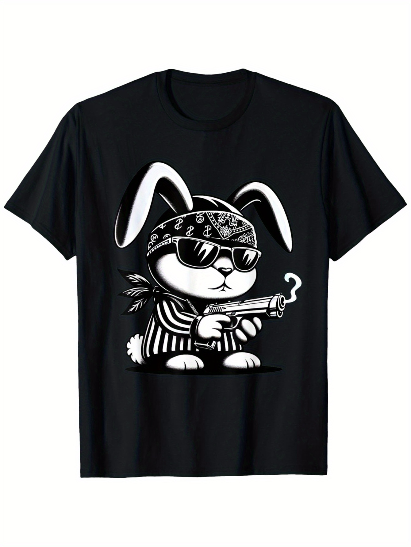 Men's Graphic T-Shirt Cool Attitude Bandana Wearing Bunny With Sunglasses And Striped Outfit