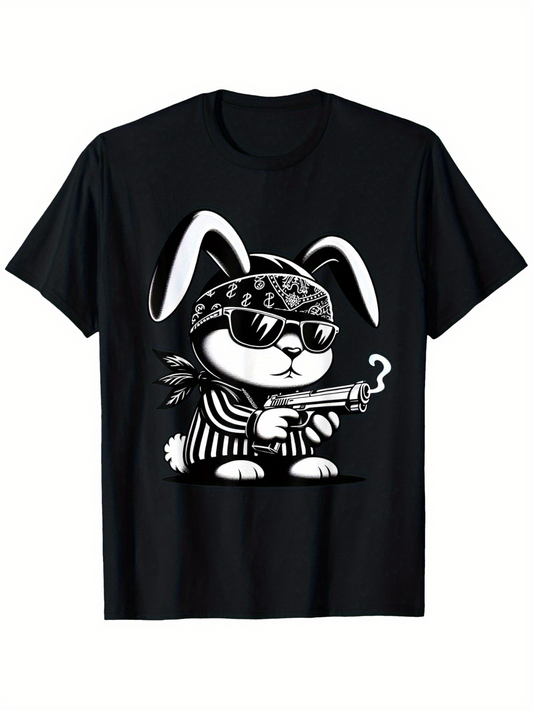 Men's Graphic T-Shirt Cool Attitude Bandana Wearing Bunny With Sunglasses And Striped Outfit