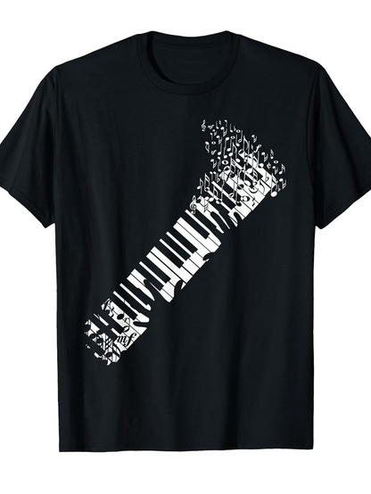 Men's Graphic T-Shirt Melodic Notes Floating Over Abstract Shattered Piano Key Design