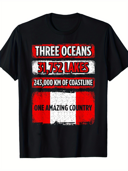 Men's Graphic T-Shirt Three Oceans Amazing Country With Vibrant Red White Flag Design