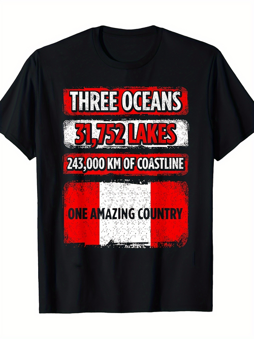 Men's Graphic T-Shirt Three Oceans Amazing Country With Vibrant Red White Flag Design