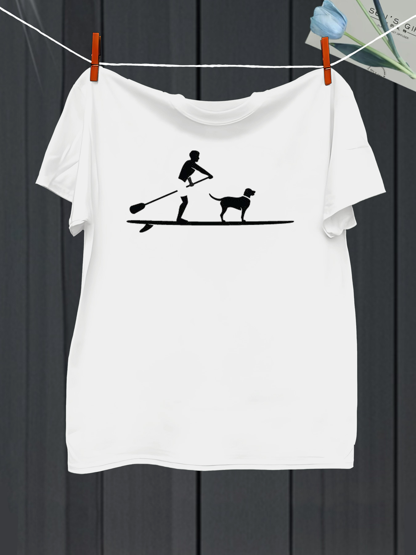 Men's Graphic T-Shirt Calm Lake Adventure With Dog On A Paddleboard