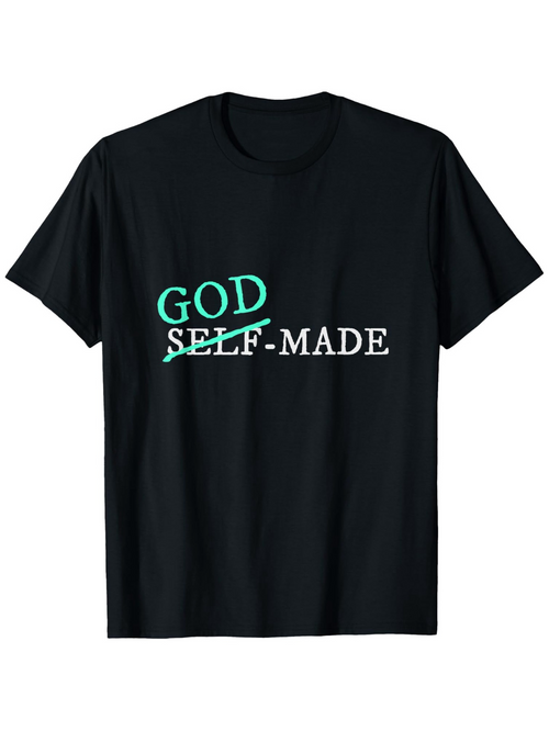 Men's Graphic T-Shirt God Self Made Statement Text Over Black T Shirt
