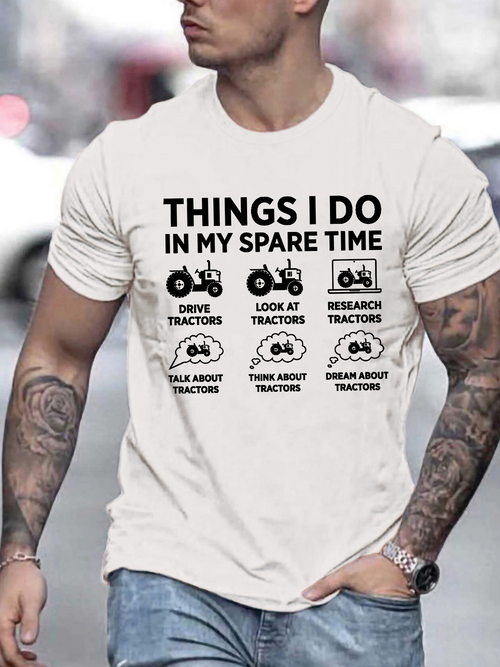 Men's Graphic T-Shirt Things I Do In My Spare Time With Icons Among Cartoon Tractors