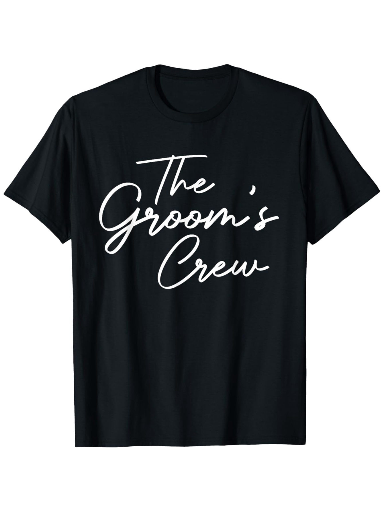 Men's Graphic T-Shirt The Grooms Crew Bold Script Typography On Jet Black Cotton Shirt