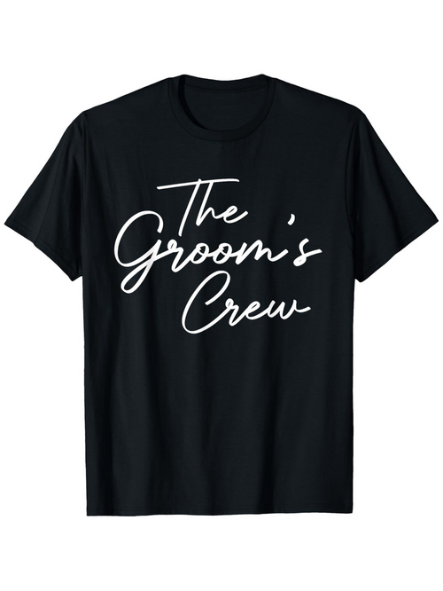 Men's Graphic T-Shirt The Grooms Crew Bold Script Typography On Jet Black Cotton Shirt