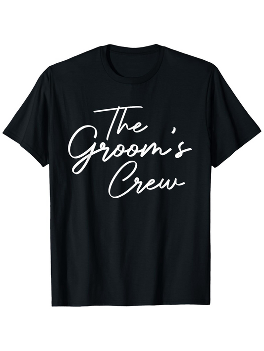 Men's Graphic T-Shirt The Grooms Crew Bold Script Typography On Jet Black Cotton Shirt