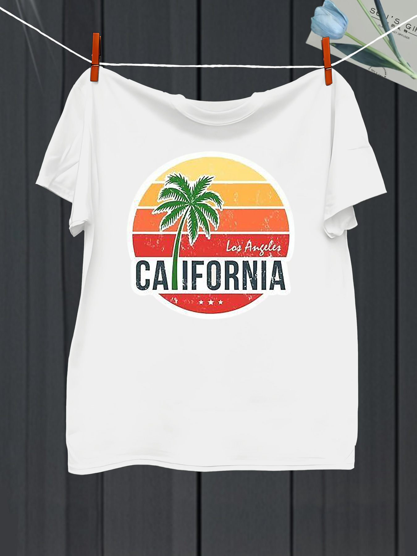 Men's Graphic T-Shirt Los Angeles Sunset Palms With Vibrant Stripes California