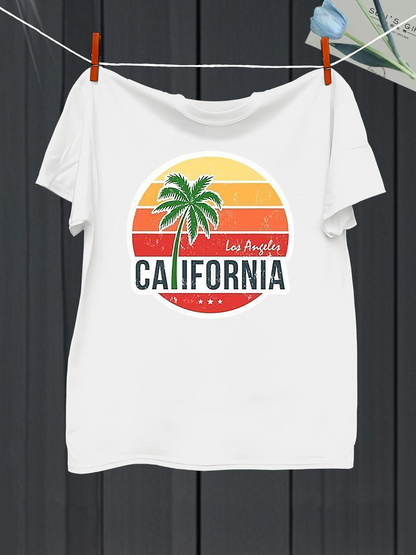 Men's Graphic T-Shirt Los Angeles Sunset Palms With Vibrant Stripes California