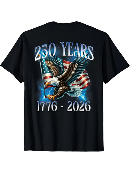 Men's Graphic T-Shirt 250 Years Soaring Bald Eagle With American Flag Under Shining Blue Light