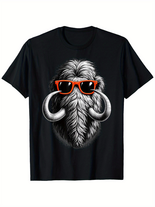 Men's Graphic T-Shirt Shaggy Fur Ancient Look With Oversized Ivory Tusks Mammoth