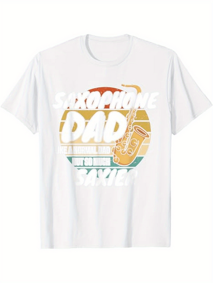 Men's Graphic T-Shirt Saxophone Dad Vintage Sunset With Golden Brass Instrument Saxophone
