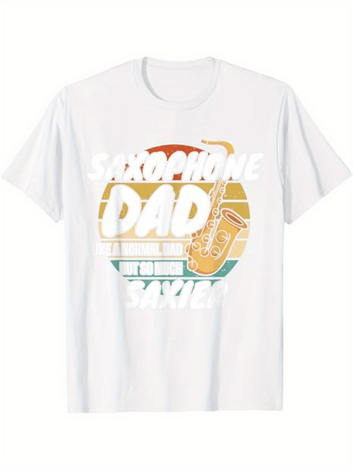 Men's Graphic T-Shirt Saxophone Dad Vintage Sunset With Golden Brass Instrument Saxophone