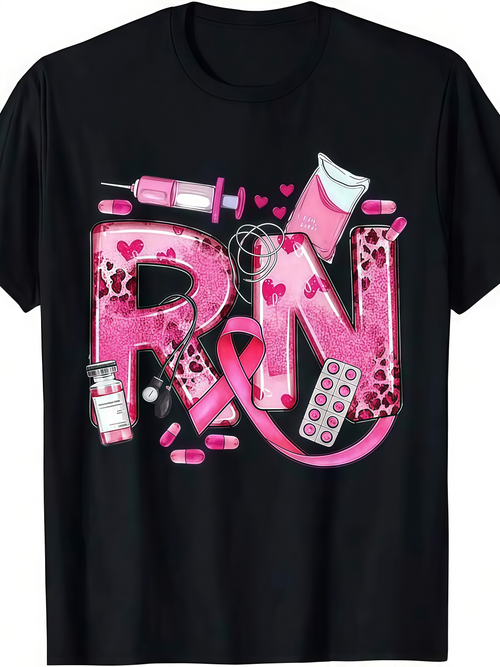 Men's Graphic T-Shirt Pink Leopard Print Medical Tools And Pills RN