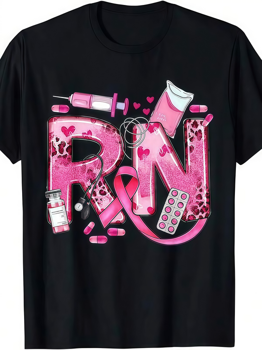 Men's Graphic T-Shirt Pink Leopard Print Medical Tools And Pills RN