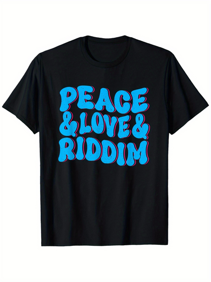 Men's Graphic T-Shirt Peace And Love And Rhythm Typography On Black Shirt