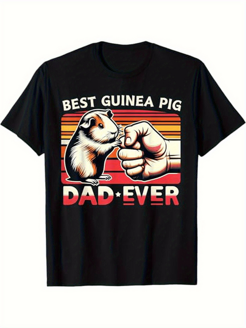 Men's Graphic T-Shirt Best Guinea Pig Dad Ever With Retro Colored Stripes And Fist Bump Guinea Pig