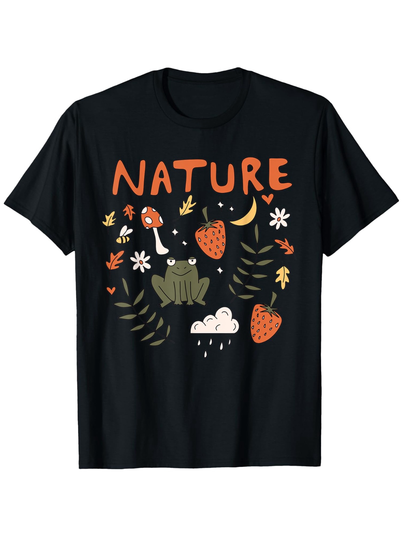 Men's Graphic T-Shirt Nature With Strawberries Mushrooms Frog And Falling Leaves