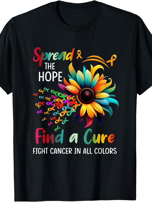 Men's Graphic T-Shirt Spread Hope Find A Cure With Multicolor Sunflower Ribbons Design Flower