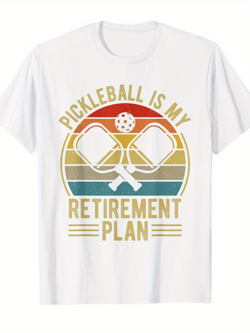 Men's Graphic T-Shirt Pickleball Is My Retirement Plan With Retro Colored Sunset And Paddles Ball